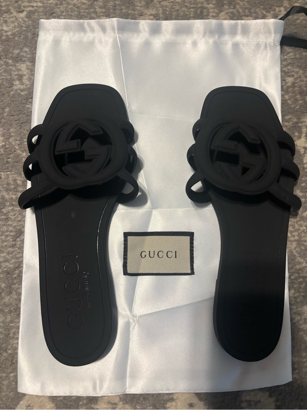 Gucci Black Rubber GG Cutout Slide Sandals